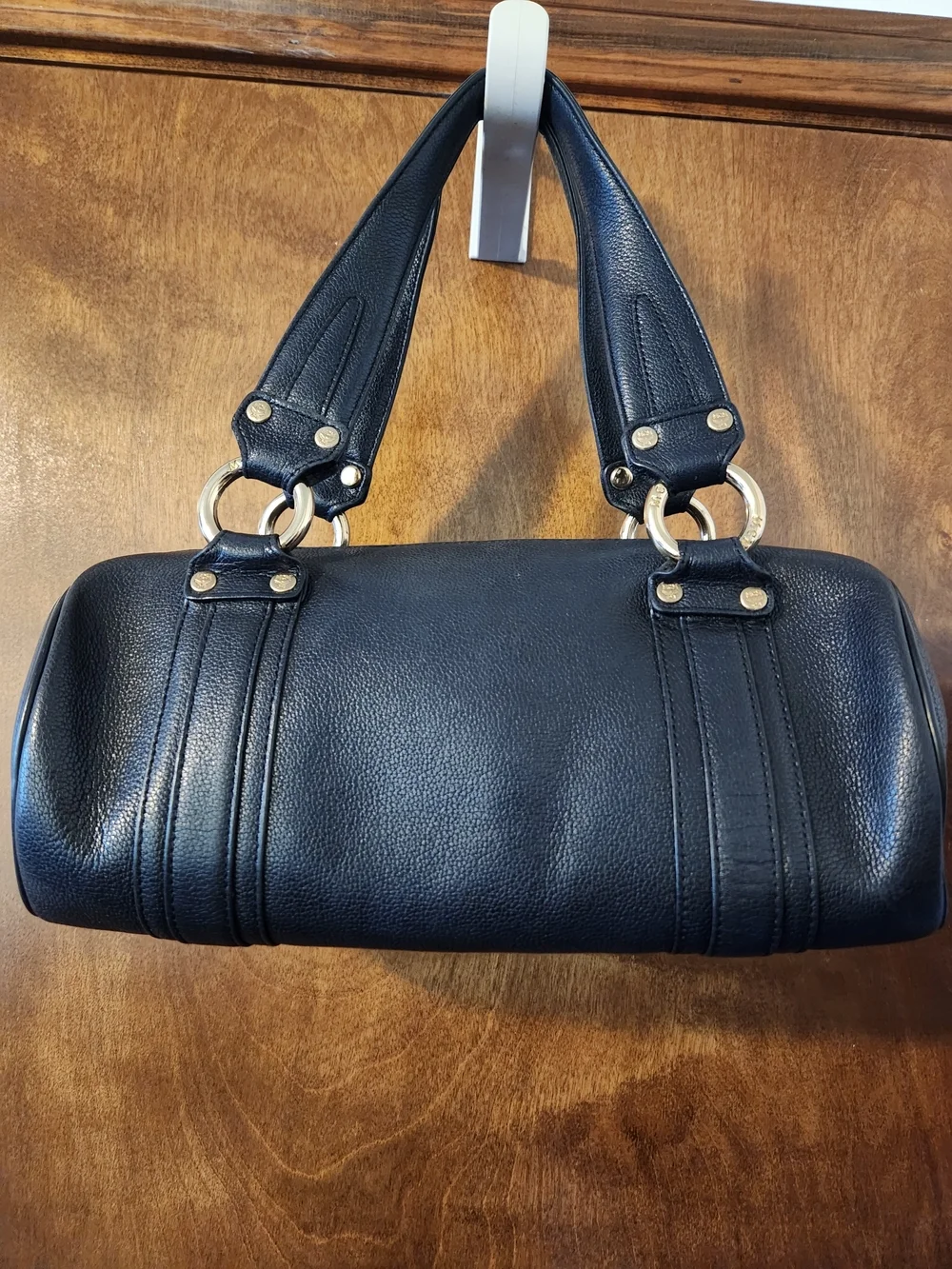 MCM Black Leather Barrel Bag with Gold Hardware